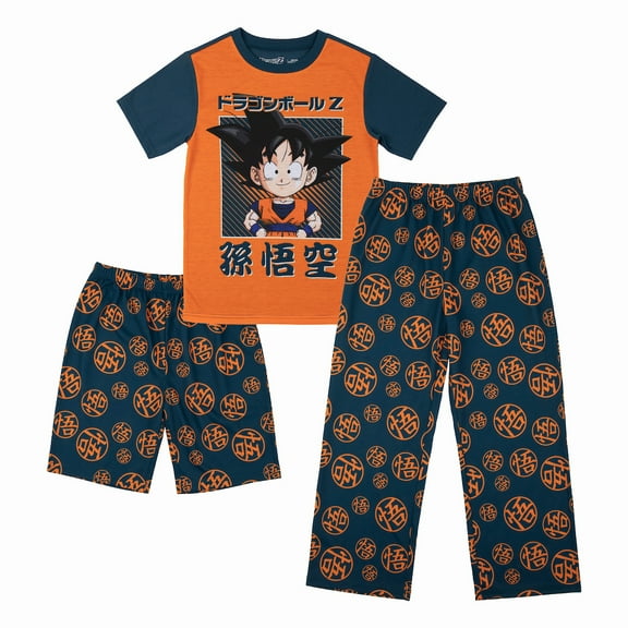 Dragon Ball Z Youth Sleepwear Set Tee Shirt, Sleep Shorts, and Sleep Pants- Medium