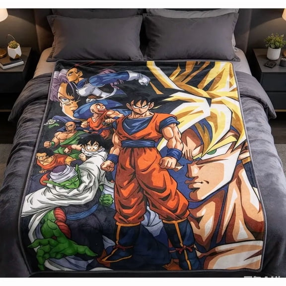 Dragon Ball Z Z Fighter Squad Portrait Throw Blanket, Thin Portable Fleece Blanket, Lightweight Cover for Long Car Rides, Teen Anime Rest Blanket