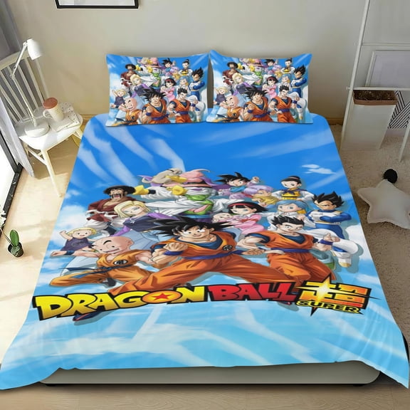 Dragon Ball Z cotton bed sheet set, three-piece, comfortable with a unique design, ideal as home decor gifts for family, friends, fans, 36x75 in (90*190 cm; Twin XL).