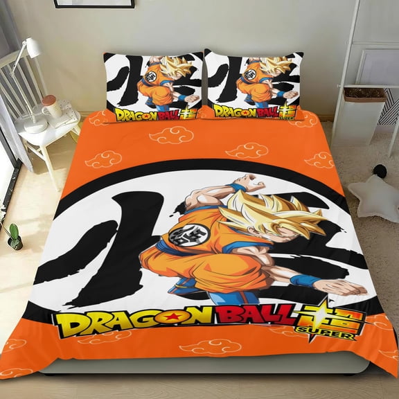 Dragon Ball Z cotton bed sheet set, three-piece, comfortable with a unique design, ideal as home decor gifts for family, friends, fans, 53x79 in (135*200 cm).