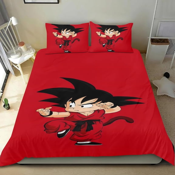 Dragon Ball Z cotton bed sheet set, three-piece, comfortable with a unique design, ideal as home decor gifts for family, friends, fans, 53x79 in (135*200 cm).
