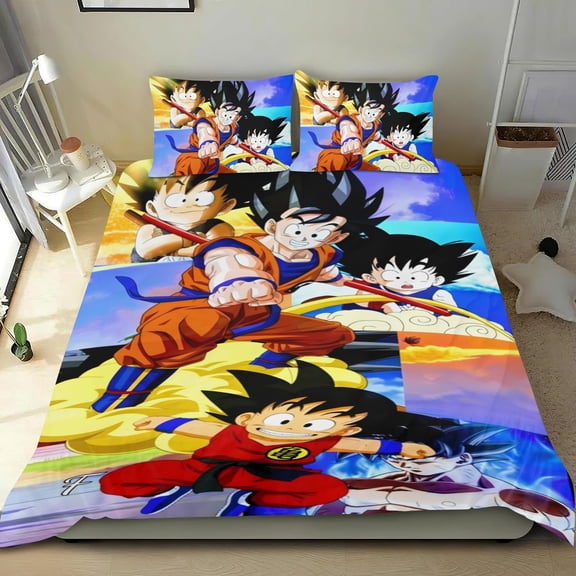 Dragon Ball Z cotton sheet set, three-piece, soft on skin, durable material, unique design, perfect gifts for family, friends, fans, 53x79 in (135*200 cm).