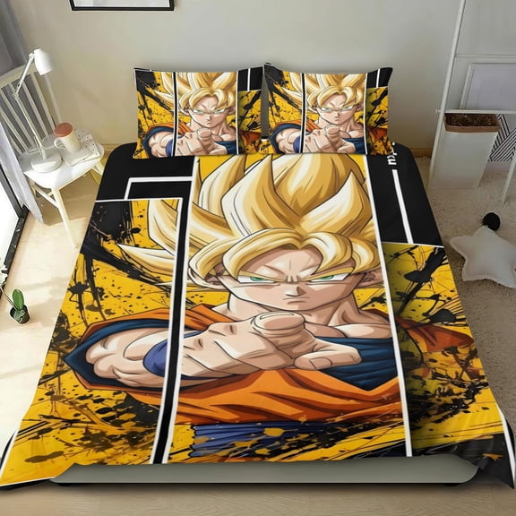 Dragon Ball Z three-piece cotton bed linen, cozy and skin-friendly, reinforced seams, easy-care, ideal gifts for family, friends, fans, 55x79 in (140*200 cm).