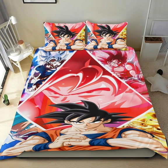 Dragon Ball Z themed bed sheet set, cotton, three pieces, comfortable and skin-friendly, durable design, gifts for family, friends, fans, 53x79 in (135*200 cm).