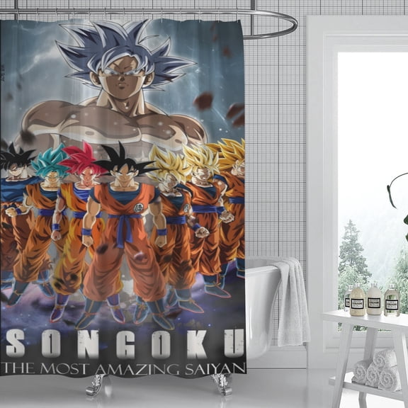 Dragon Ball Z shower curtain displays an eye-catching design, is waterproof, and easily installed, infusing your bathroom with personality and charm. Dimensions: 59" x 71" (150 x 180 cm).