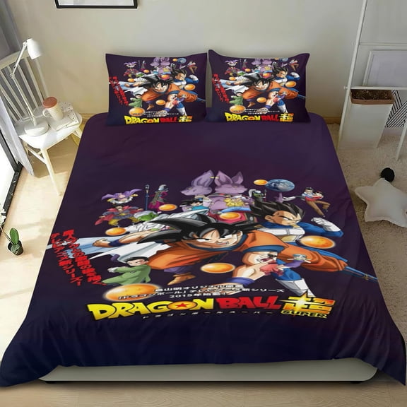 Dragon Ball Z themed bed sheet set, cotton, three pieces, comfortable and skin-friendly, durable design, gifts for family, friends, fans, 36x75 in (90*190 cm; Twin XL).