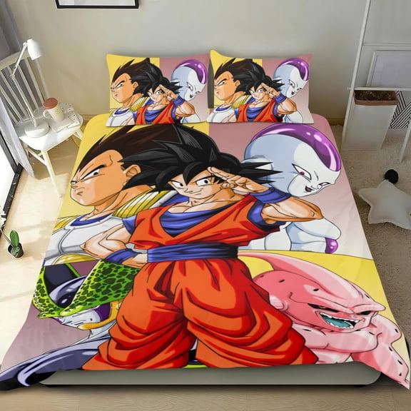 Dragon Ball Z three-piece cotton bed linen, cozy and skin-friendly, easy-iron fabric,perfect gifts for family, friends, fans, 55x79 in (140*200 cm).