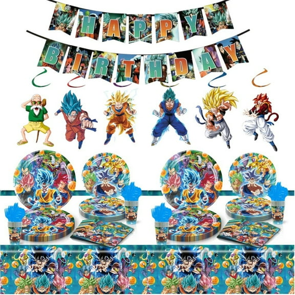 Dragon Ball birthday Party Supplies Kit - for Son Goku Birthday Decorations, Includes Dinner & Dessert Plates, Napkins, Cups, Banner and Tablecloth