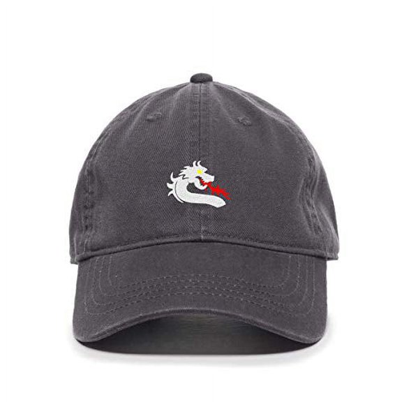 Dragon Baseball Cap Embroidered Cotton Adjustable Dad Hat Charcoal