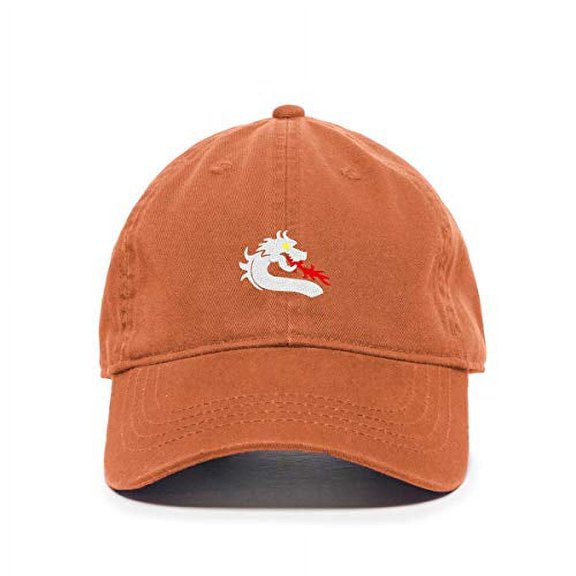 Dragon Baseball Cap Embroidered Cotton Adjustable Dad Hat Orange