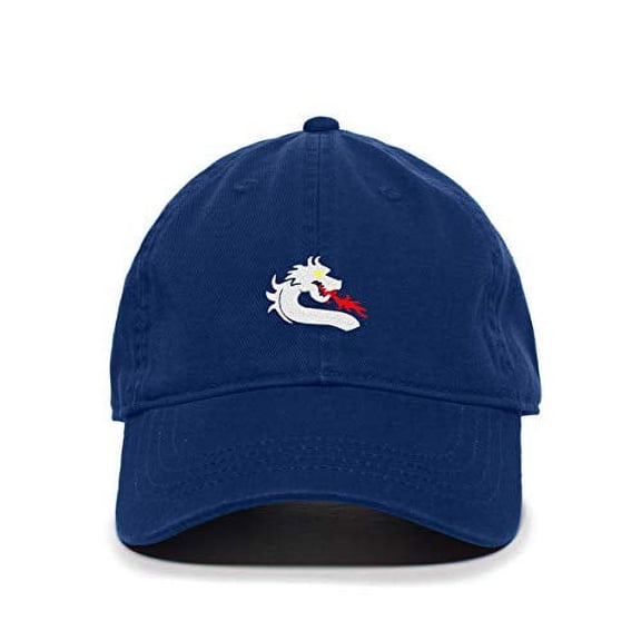 Dragon Baseball Cap Embroidered Cotton Adjustable Dad Hat Royal Blue
