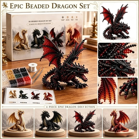 Dragon Bead Craft Kit 3D Beaded Dragon DIY Animal Building Set Handmade Dragon Art Kit For Teens & Adults Craft Project Desk Decoration &