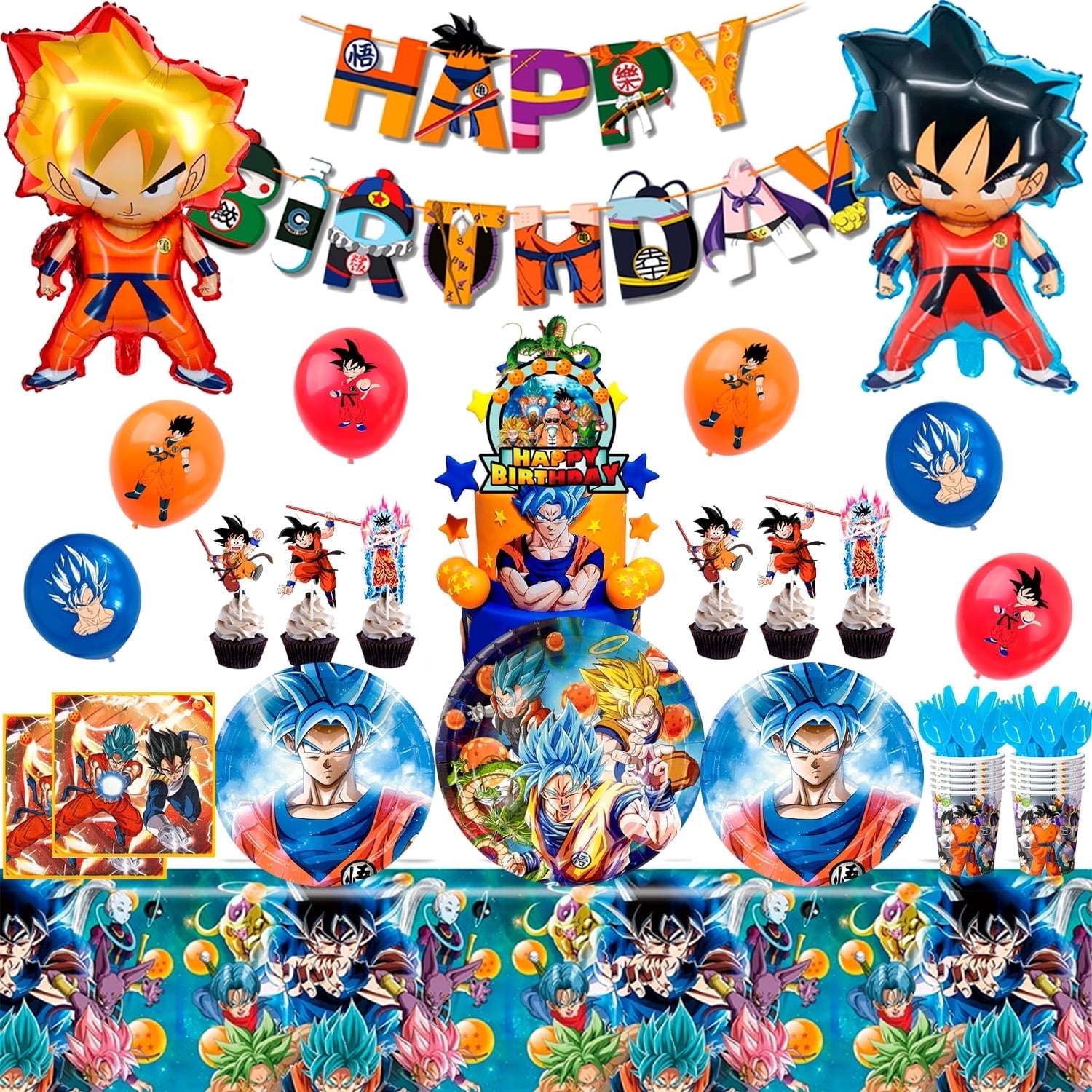 Dragon Birthday Decoration, 111pcs Dragon Party Decoration&Tableware Set-Dragon Banner Balloons Cupcake Topper Napkins Paper Plates Cups Table Cloth etc Cartoon Party Supplies for Boys Kids