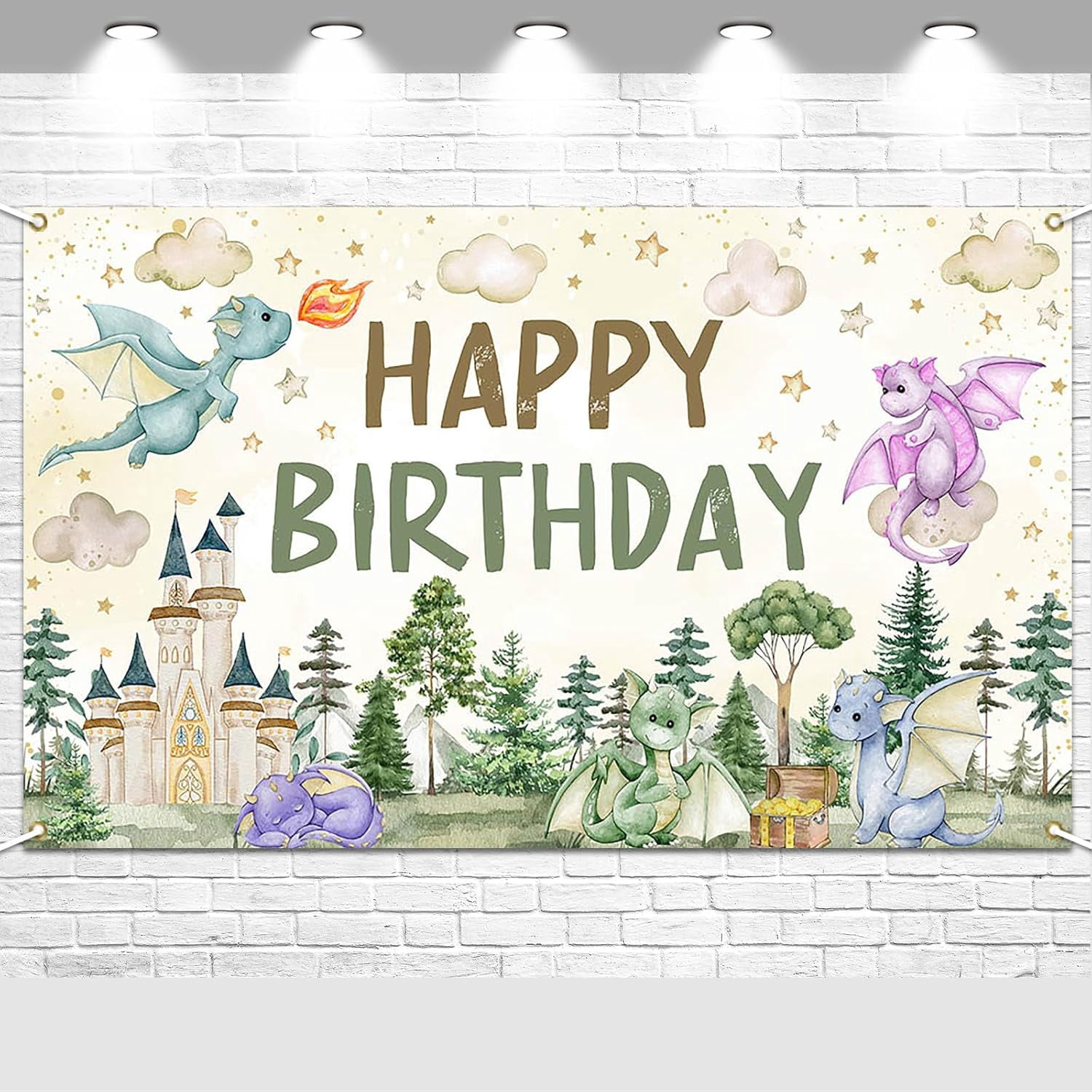 Dragon Happy Birthday Banner - 71 X 44 Inch, Fantasy Themed Party Backdrop For Boys & Girls