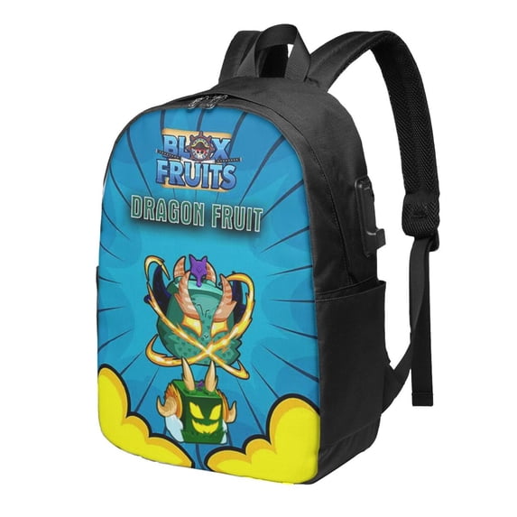 Dragon Bl-ox Fruit USB Backpack 17in Laptop Bags Bookbag Travel Daypack Backpacks Men Women