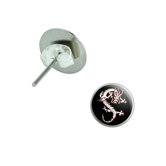 Dragon - Black Pierced Stud Earrings
