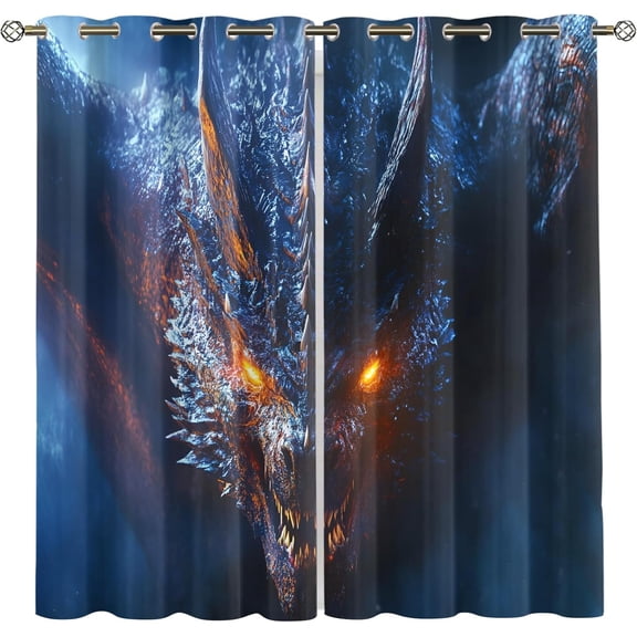 Dragon Blackout Curtains for Home Decor, Horror Dragon Curtains, Ancient Beast Grommet Curtain for Living Room Bedroom 26"W x 45"L (2 Pack)