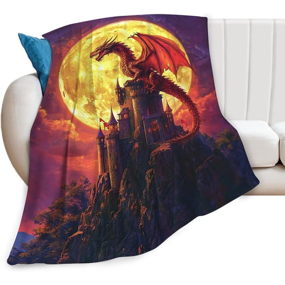 Dragon Blanket for Boys Men Dragon Stuff Gift Decor Moon Fuzzy Plush Blanket Ultra Soft for Dragon Lover Gift Kids Teens Women Men Girls Boys Stuffed Decor for Bedding Sofas Couch 50"X40"