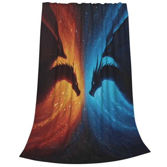 Dragon Blanket, Contrast Fire And Ice Starry Sky Painting, Portable Fleece For Home Office And Travel Bench 50x40
