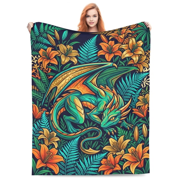 Dragon Blanket, Cozy Animal Throw, Super Soft Warm Plush Flannel Bedding, Dragons Lovers Gift 50x40