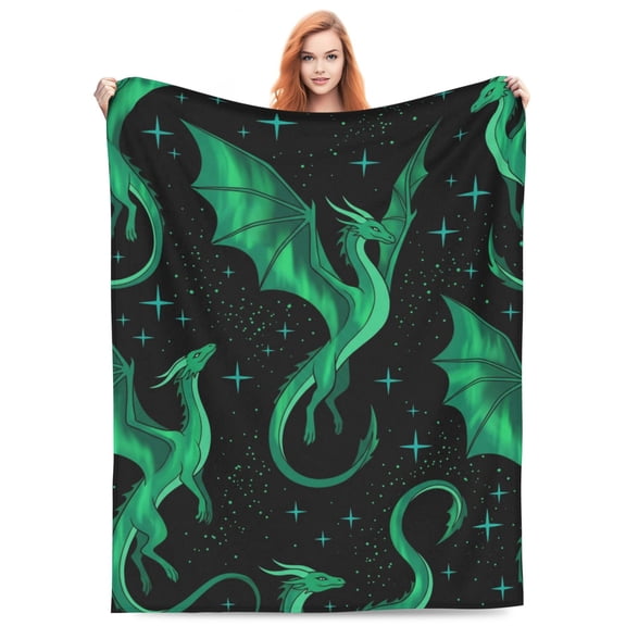 Dragon Blanket, Dark Starry Mythical Creature Flannel For Gaming Room And Office Decor - Unique Gift For Adults 50x40