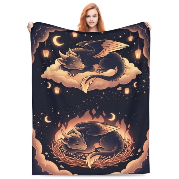Dragon Blanket, Dragon Theme Flannel Throw Blanket, Red Dragons Decor, Home Bedding Blankets Gift for Sofa Bed 50x40