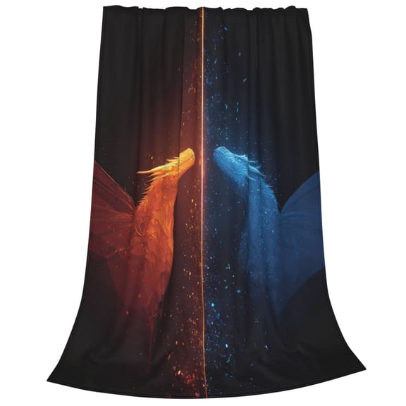 Dragon Blanket, Modern Fire And Ice Duel Geometric Art, Soft Fleece For Gaming Setup And Personal Lounge 50x40