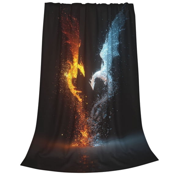Dragon Blanket, Modern Fire And Ice Heart Particle Art, Soft Fleece For Gaming Chair And Modern Lounge 50x40