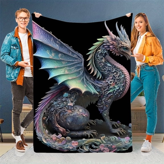 Dragon Blanket Soft Warm Cozy Colorful Dragon Print Flannel Fleece Blanket Machine Washable Durable Anti Tear Multi Use Digital Print Home Kitchen Bedding Lightweight Washable Envelope Cover