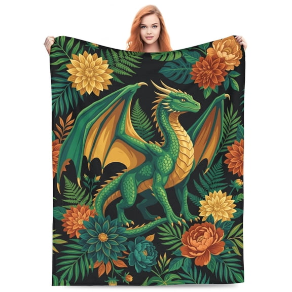 Dragon Blanket, Super Soft Plush Flannel Throw, Cozy Animal Pattern Bedding, Warm Fleece Blanket For Couch 50x40