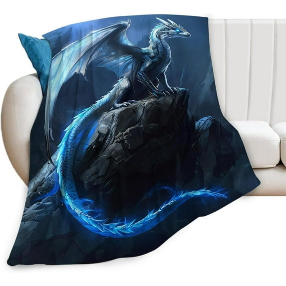Dragon Blanket Super Soft Warm Fluffy Flannel Cool Dragon Throw Blanket Cozy Fuzzy Plush Bedding Blanket Gift for Boys Men Kids Teens Adults Couch Sofa 60"x50"