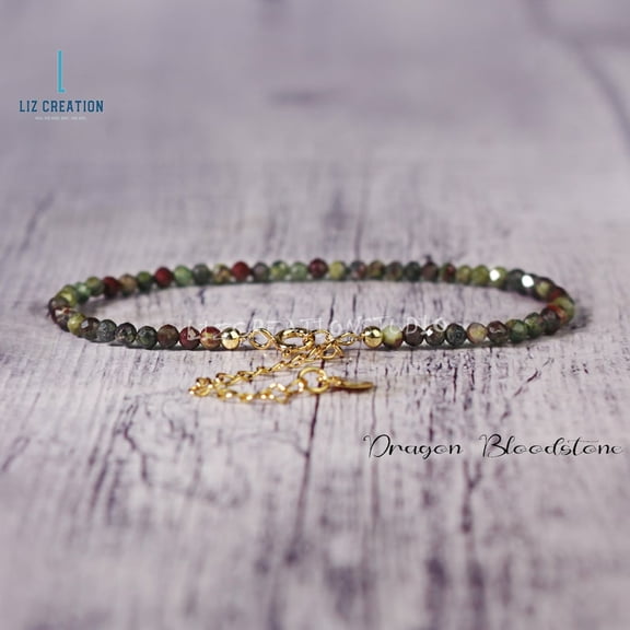 Dragon Blood Jasper 2-2.5mm Round Shape Faceted Cut Beads 7 inch Adjustable Gold Plated Clasp Bracelet for men, women, unisex. Link Chain Stacking Bracelet.|LINK_02375