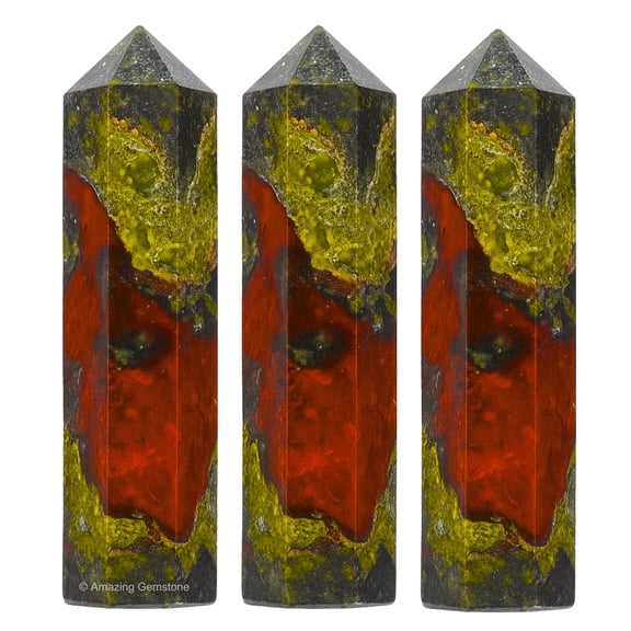 Dragon Bloodstone Crystal Points Bulk 3 Pcs, Hexagonal Healing Point