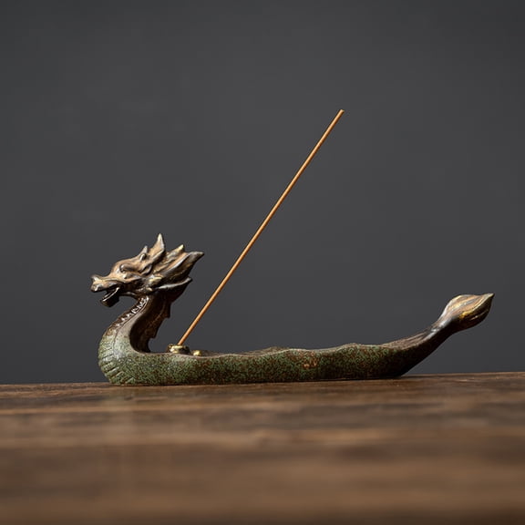 Dragon Boat Ceramics Incense Burners Incense Holders Home Office Teahouse Zen Buddhist Supplies Olive Drab 210x42x80mm