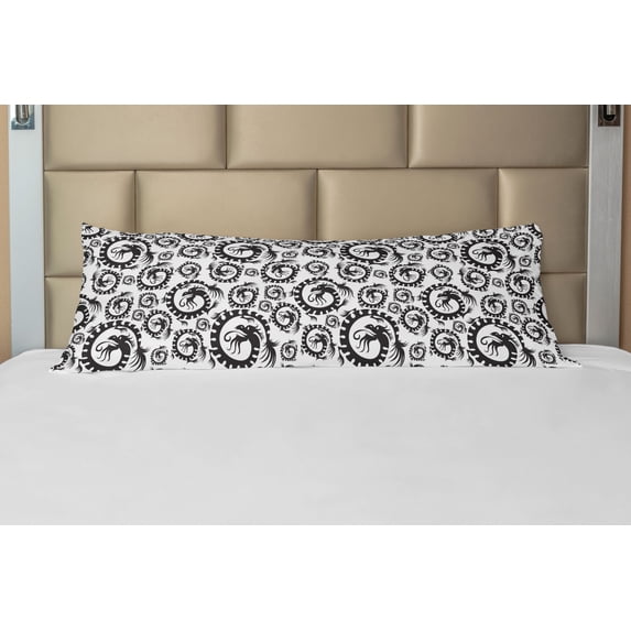 Dragon Body Pillow Case Cover with Zipper, Antique Art Chinese Dragon Pattern Design Vintage Illustration Retro Print, Decorative Accent Long Pillowcase, Black and White, by Ambesonne