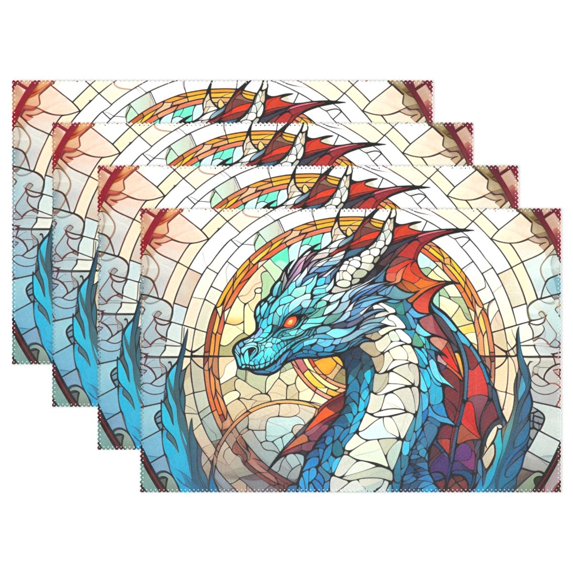 Dragon Bohomia 4 PCs Placemats Set Linen Non-Slip Table Mat Rectangular Washable for Dining Kitchen Party 12"x18"