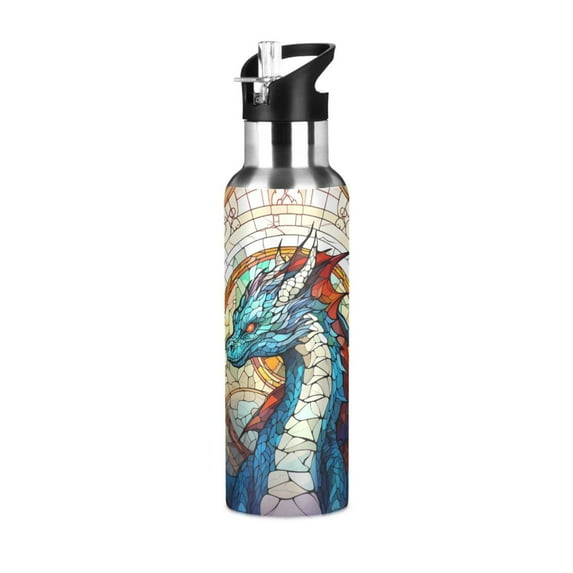 Dragon Bohomia Water Bottles Insulated Thermos Kids Stainless Steel Bottle with Straw Lid Flask Leakproof for Sports Gym 20 oz