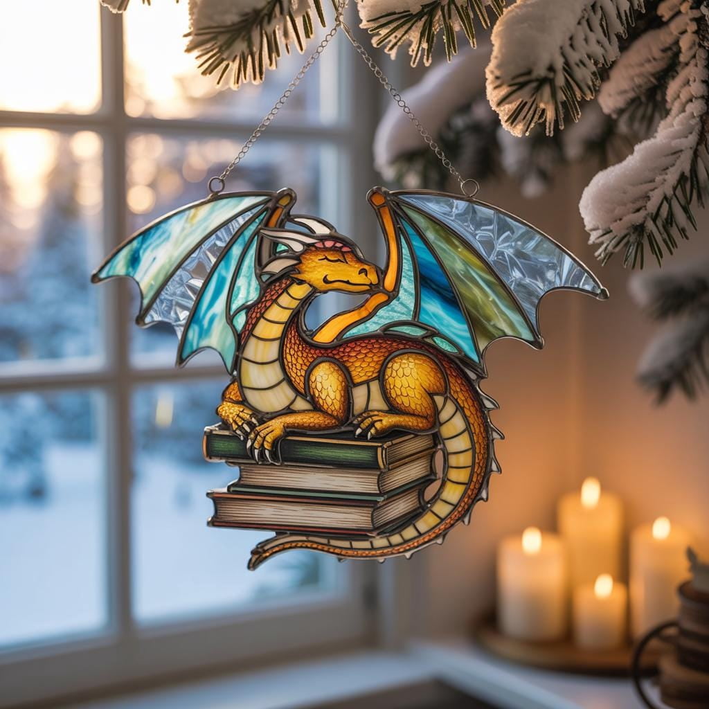 Dragon Book Acrylic Suncatcher Window Hanging, Single-Sided UV Printed ...