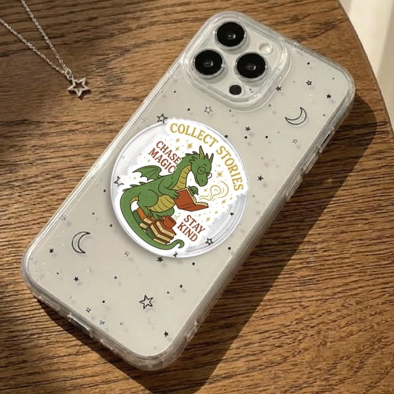 Dragon Book Lover Phone Grip Collect Stories Change Magic, Fantasy Reader Phone Holder, Bookish Gift for Readers