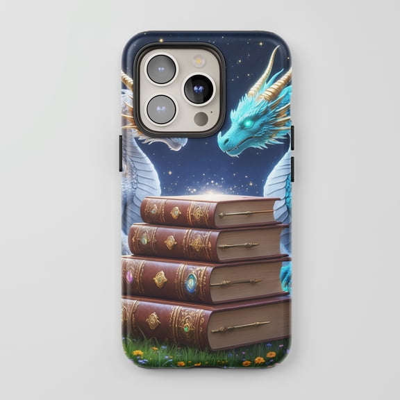 Dragon Books For All iPhone Series Protective Phone Case Fantasy Dark Blue Teal