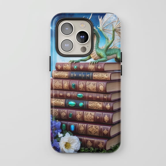 Dragon Books For All iPhone Series Tough Phone Case Fantasy Art Blue Green