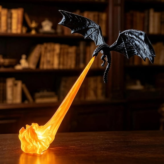 Dragon Bookshelf Nook Light 3D Printed Fantasy Sculpture with Spread Wings, Fire Dragon Book Nook Shelf Decorations, Resin Dragon Figurine for Bookshelf Table Home Decor & Fantasy Lovers Gift
