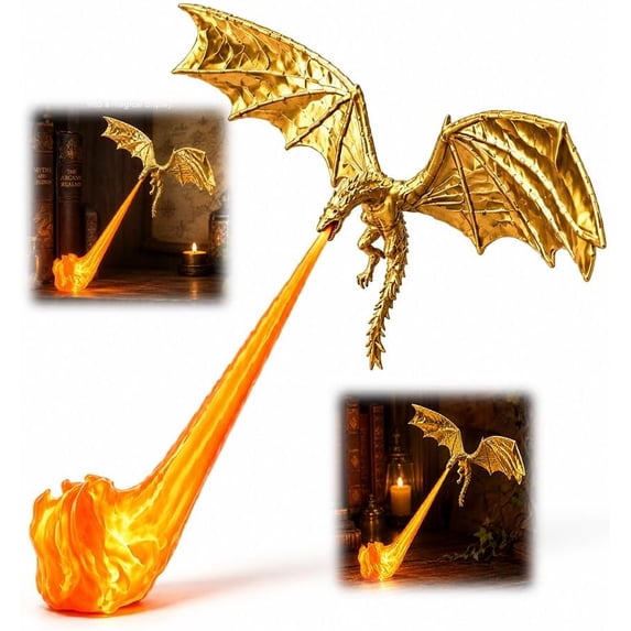 Dragon Bookshelf Nook Light, 3D Printed Fire-Breathing Fantasy Shelf Decor, Flying Dragon Design Fantasy Reading Nook Decor, Unique Gift for Book Lover Halloween Display