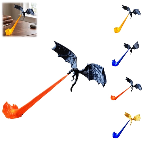 Dragon Bookshelf Nook Light, 3D Printed Fire-Breathing Fantasy Shelf Decor | Flying Dragon Design | Red or Blue Flame | Large & Small Options | Book Lover Gift | Halloween Shelf Display