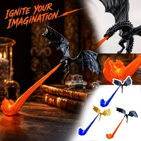 Dragon Bookshelf Nook Light, 3D Printed Fire-Breathing Fantasy Shelf Decor |Flying Dragon Design, Red or Blue Flame, Large & Small Options,Halloween Shelf Display
