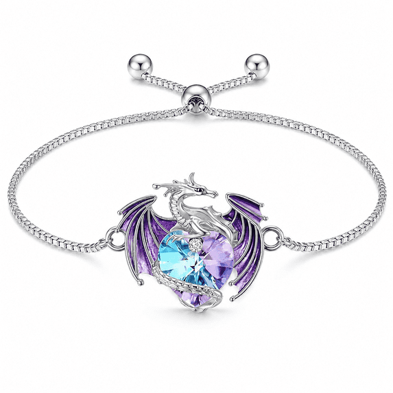 Dragon Bracelet with Heart Shaped Crystal Jewelry Gift for Women,Purple
