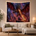 thumbnail image 1 of Dragon Breathing Fire Toward Knight on Volcanic Cliffs, Dramatic Fantasy for Fantasy Art Lovers, Action Scene Wall Art Decor, Halloween Gift Tapestry Wall Hanging for Bedroom and Living Room, 1 of 7