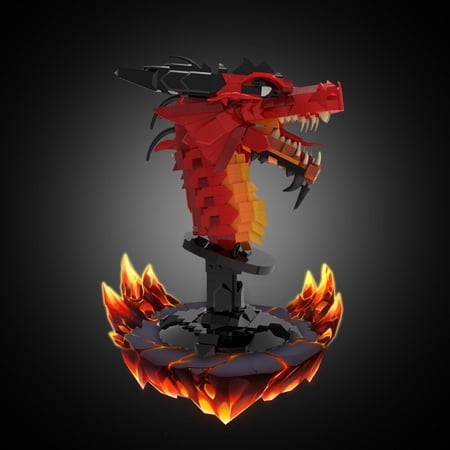 Dragon Bust Red Head Model Building Blocks Set | Mythical Creature Sculpture with Flame Base | DIY Assembly Brick Toy (762 Pieces) | Gift for Fantasy & Christmas Collectors