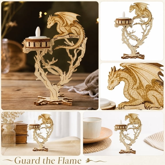 Dragon Candle Holder, Fantasy LED Tealight Holder, Laser Engraved Wooden Tree Branch Tealight Stand Fantasy Table Decor (1PC)