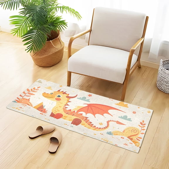 Dragon Cartoon Style Plush Carpet Non Slip Runner Rug Absorbent Bath Mat 39" x 20"
